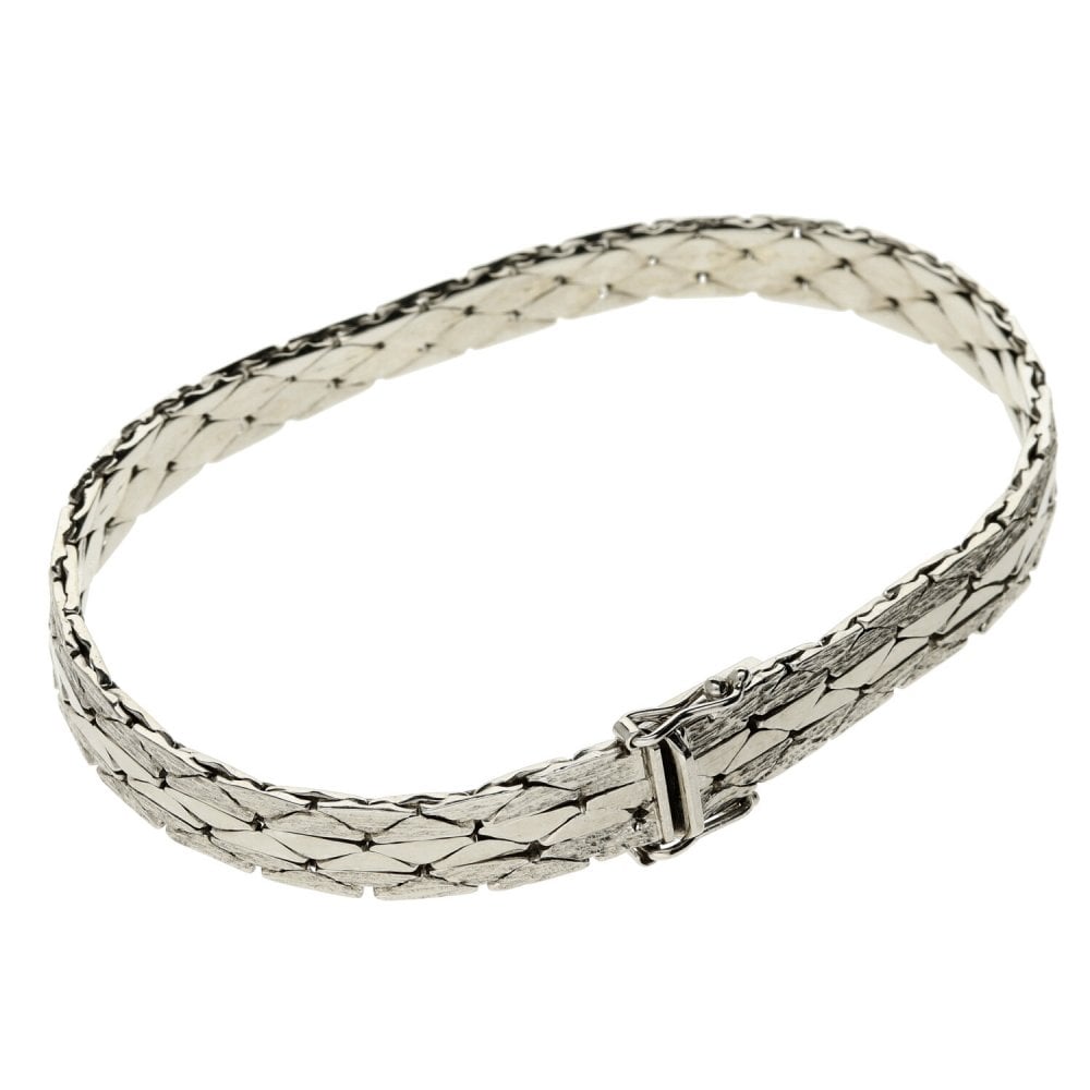 14ct White Gold 7.5-Inch Cobra Bracelet - 28.3g