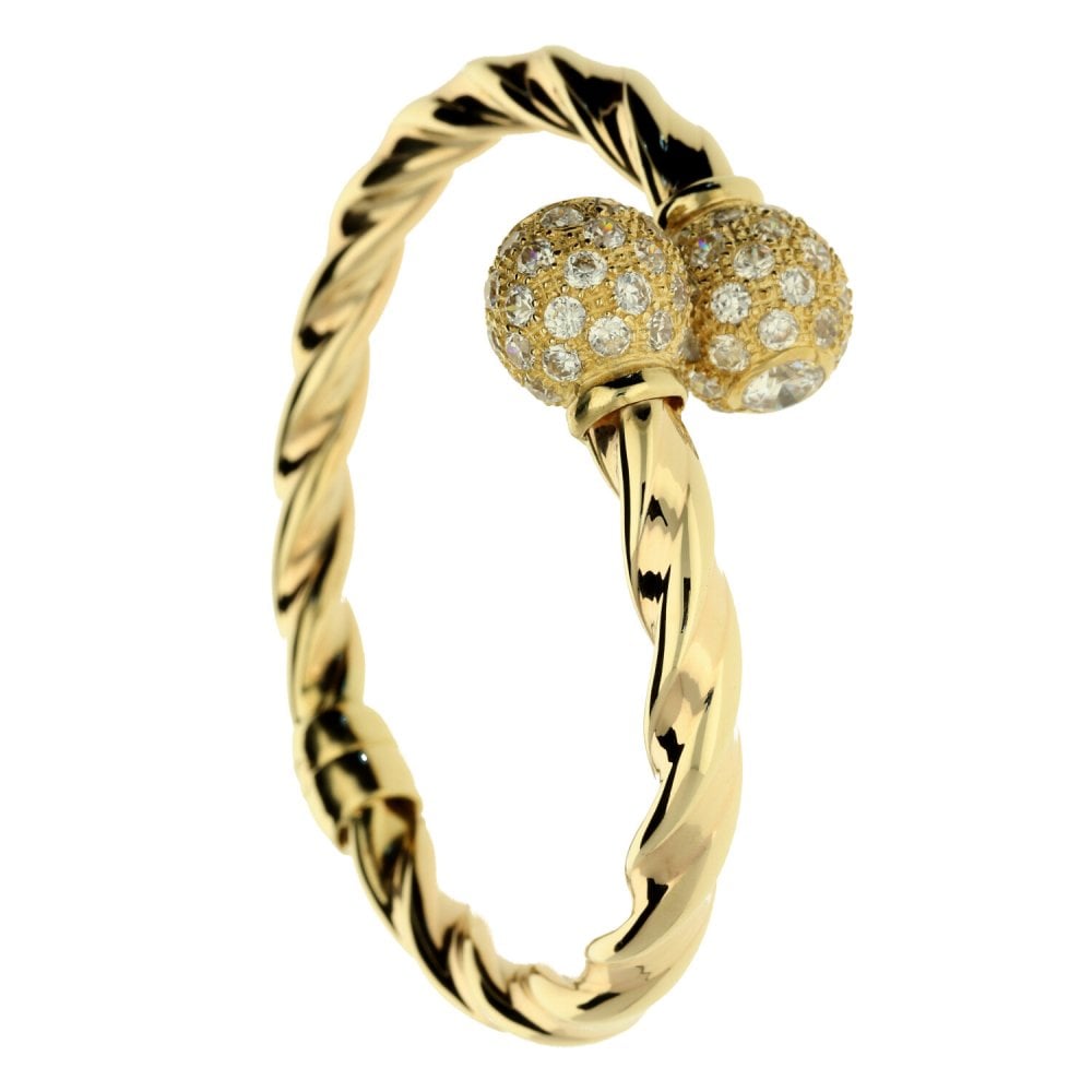 9ct Yellow Gold CZ Torque Bangle - 18.9g