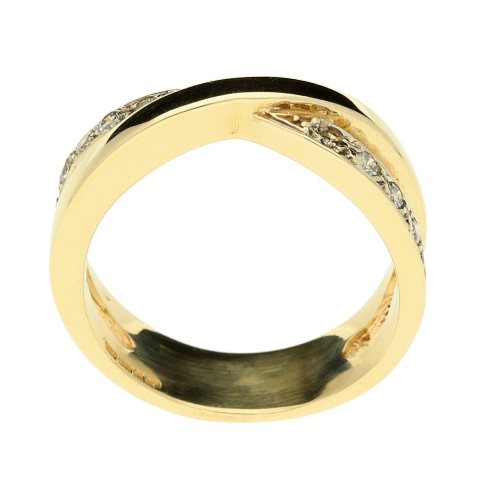 9ct Yellow Gold Diamond Crossover Ring - 6.5g