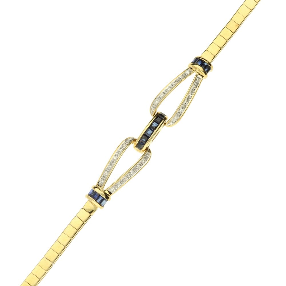 18ct Yellow Gold Sapphire & Diamond Bracelet - 12.1g