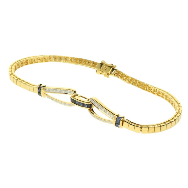 18ct Yellow Gold Sapphire & Diamond Bracelet - 12.1g