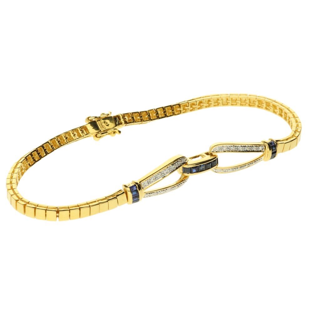18ct Yellow Gold Sapphire & Diamond Bracelet - 12.1g