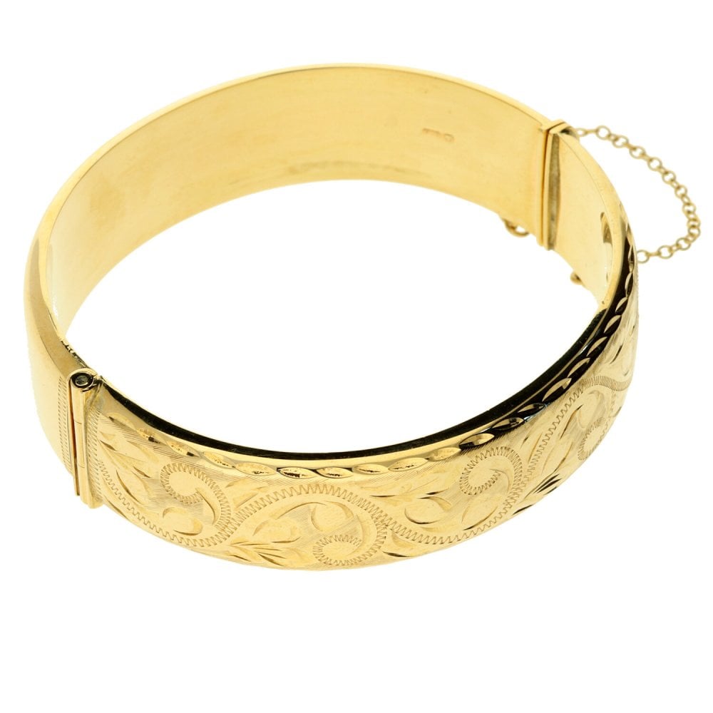 9ct Yellow Gold Patterned Bangle - 22.7g