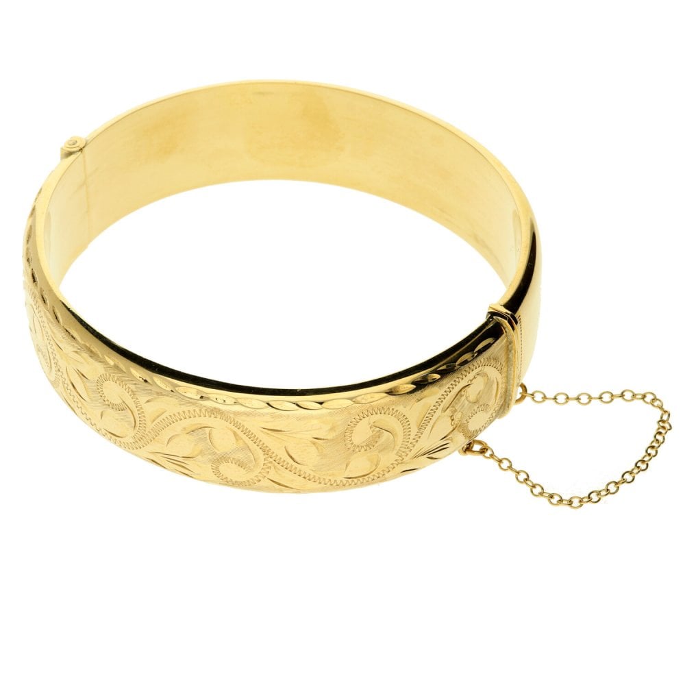 9ct Yellow Gold Patterned Bangle - 22.7g