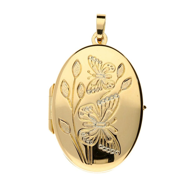 9ct Yellow Gold Small Oval Butterfly Locket - 3.4g