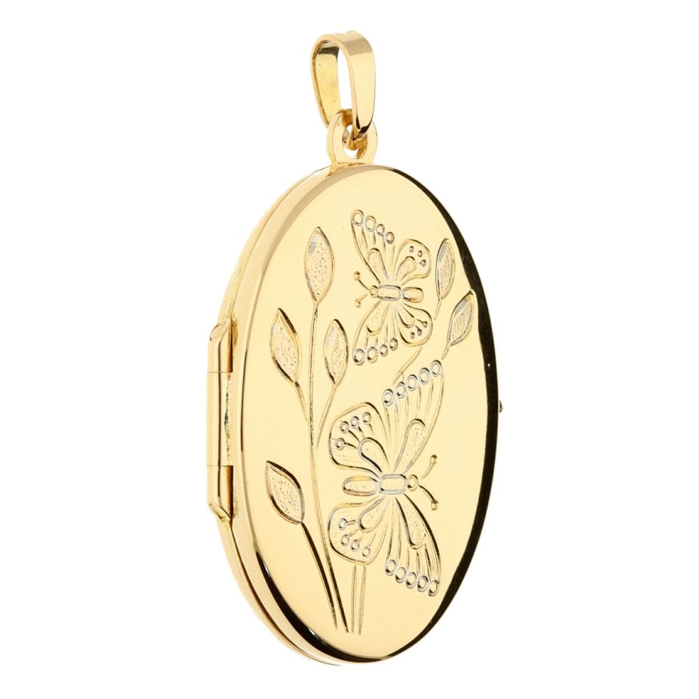 9ct Yellow Gold Small Oval Butterfly Locket - 3.4g