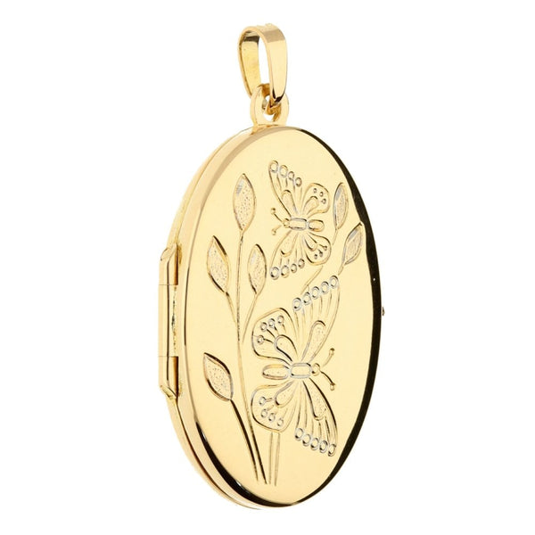 9ct Yellow Gold Small Oval Butterfly Locket - 3.4g