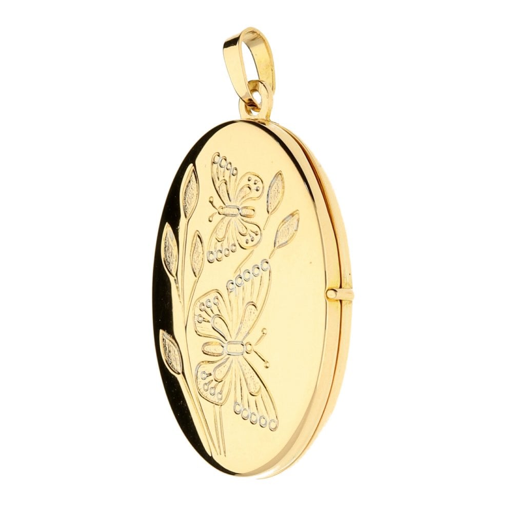 9ct Yellow Gold Small Oval Butterfly Locket - 3.4g