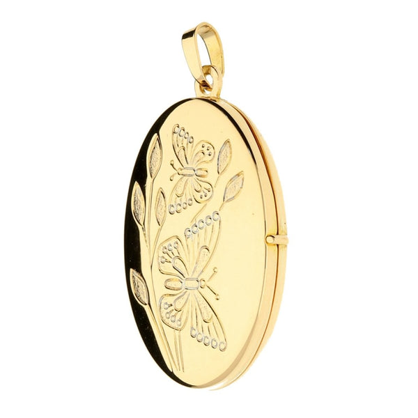 9ct Yellow Gold Small Oval Butterfly Locket - 3.4g