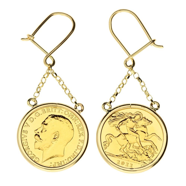 1911 Gold Half-Sovereign Earrings - 10.9g