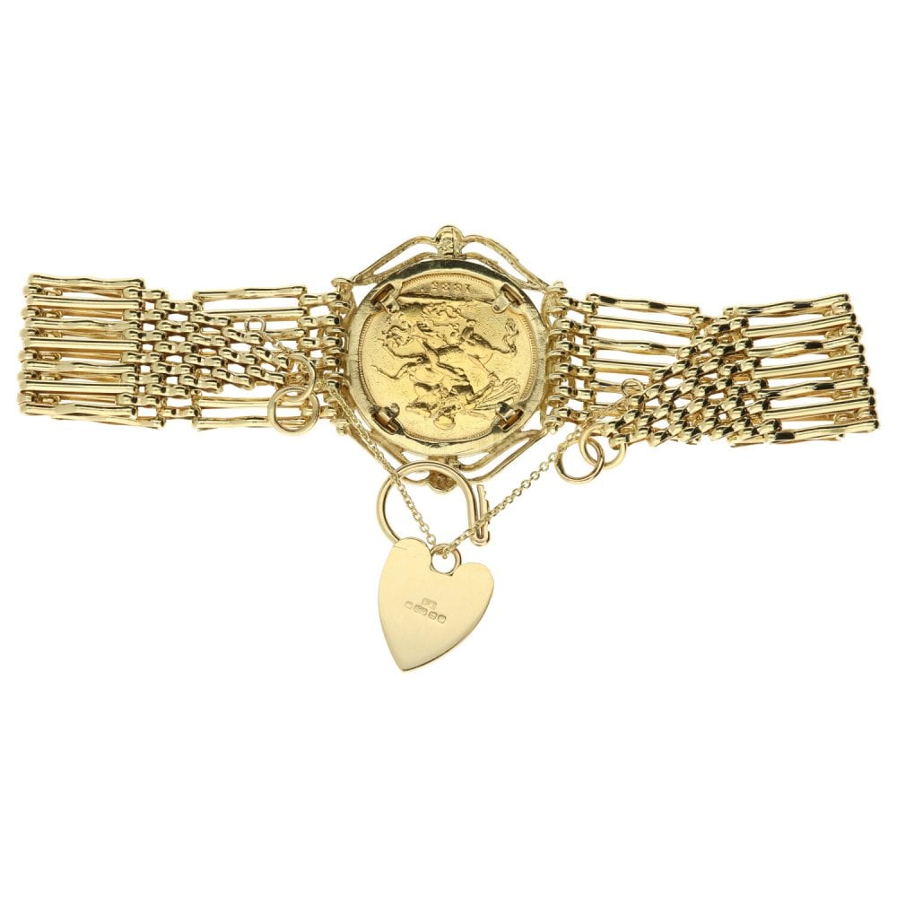 Gold Gate Bracelet With 1885 Gold Full-Sovereign Coin - 29.3g