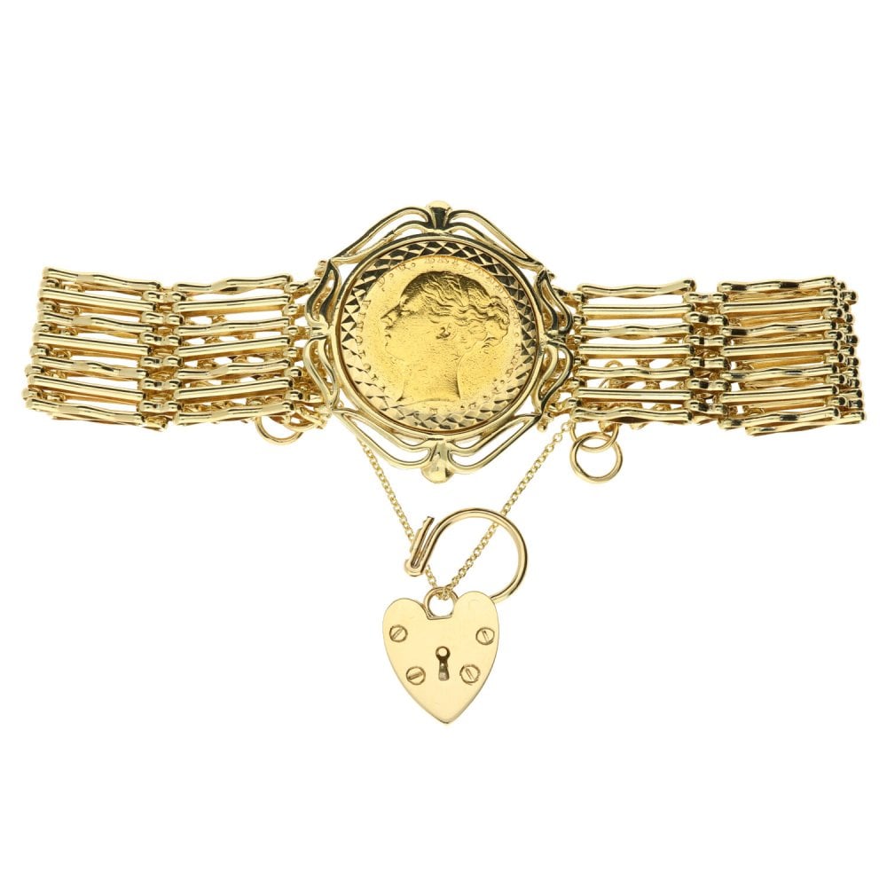 Gold Gate Bracelet With 1885 Gold Full-Sovereign Coin - 29.3g