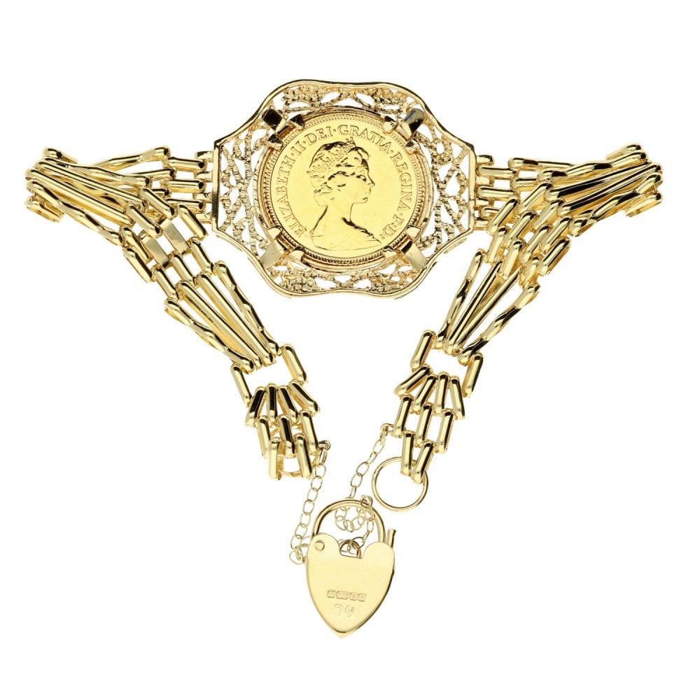 Gold Gate Bracelet With 1982 Gold Half-Sovereign Coin - 16.0g