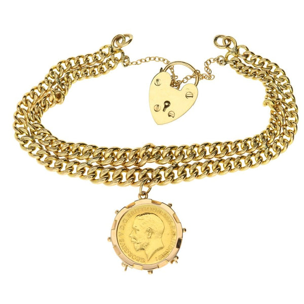 Gold Double Albert Bracelet & Half-Sovereign Coin Charm - 32.5g