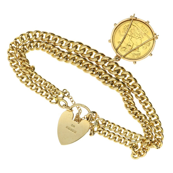 Gold Double Albert Bracelet & Half-Sovereign Coin Charm - 32.5g