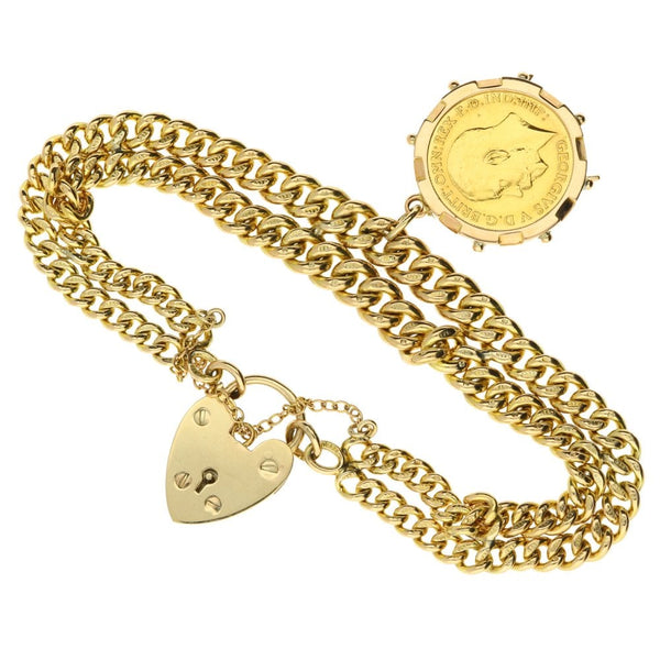 Gold Double Albert Bracelet & Half-Sovereign Coin Charm - 32.5g