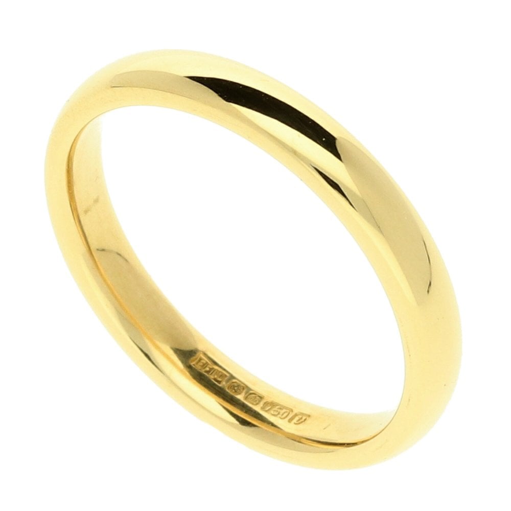 18ct Yellow Gold 3mm Court Wedding Ring - 4.4g