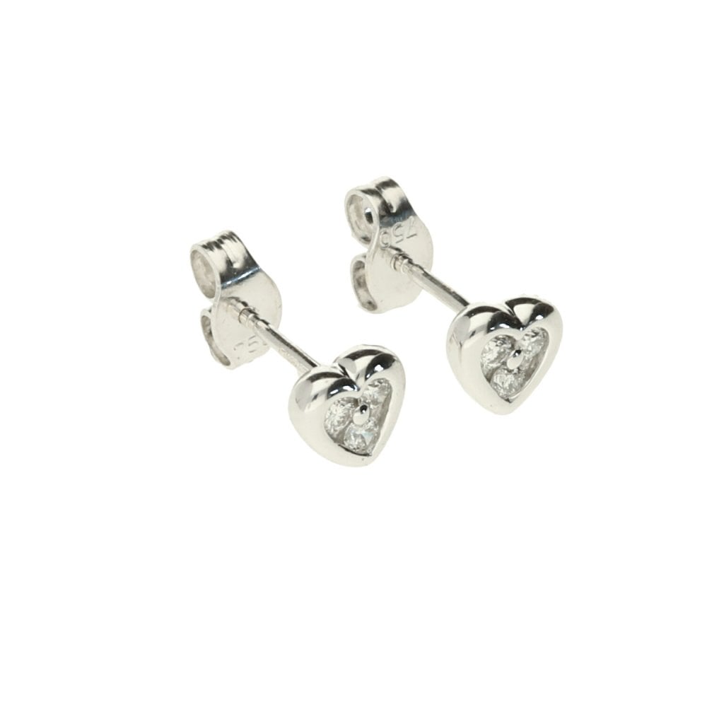 18ct White Gold Diamond Heart Earrings