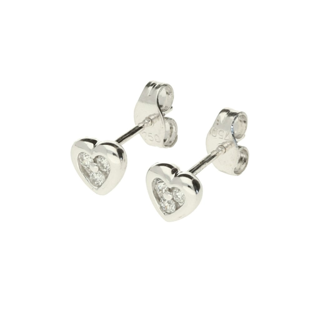 18ct White Gold Diamond Heart Earrings