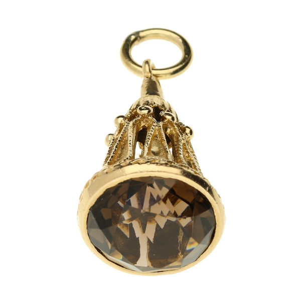 9ct Yellow Gold Fob Pendant With Smokey Quartz 8.1g