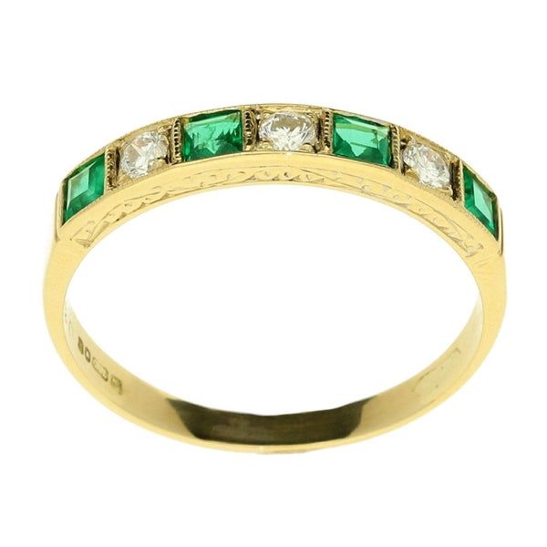 18ct Yellow Gold Emerald & Diamond Half Eternity Ring