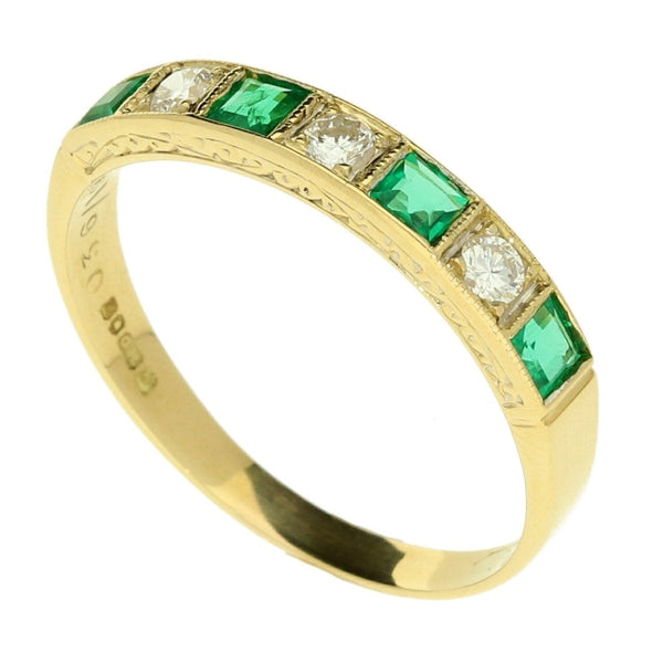 18ct Yellow Gold Emerald & Diamond Half Eternity Ring