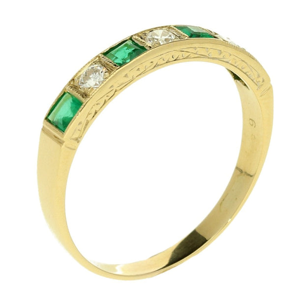 18ct Yellow Gold Emerald & Diamond Half Eternity Ring