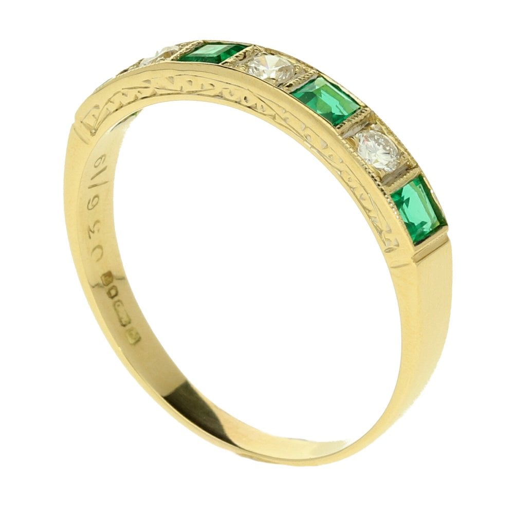 18ct Yellow Gold Emerald & Diamond Half Eternity Ring