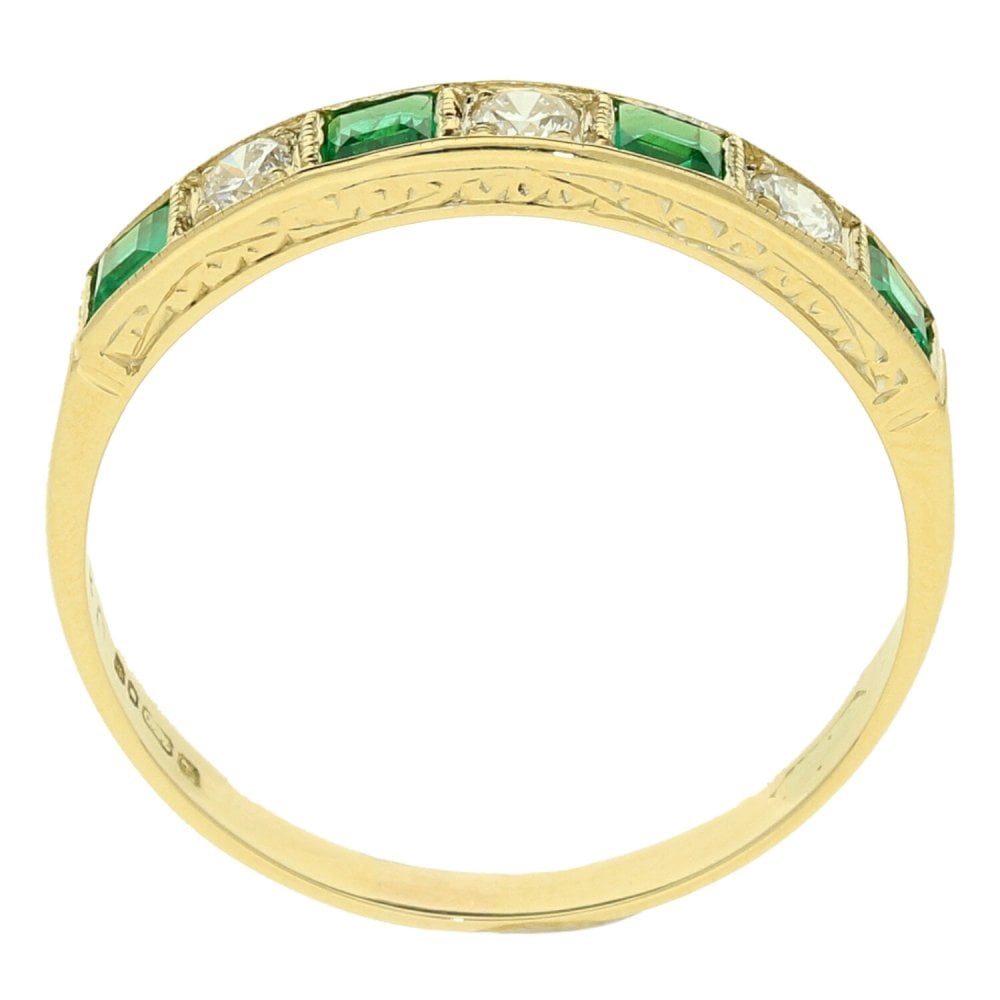 18ct Yellow Gold Emerald & Diamond Half Eternity Ring