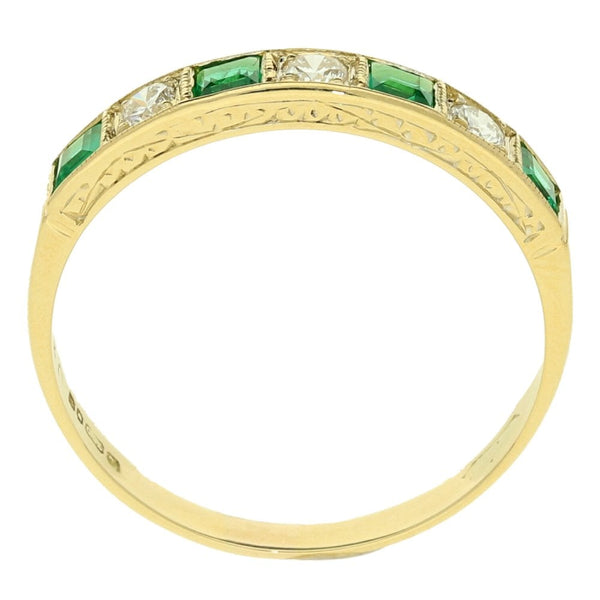 18ct Yellow Gold Emerald & Diamond Half Eternity Ring