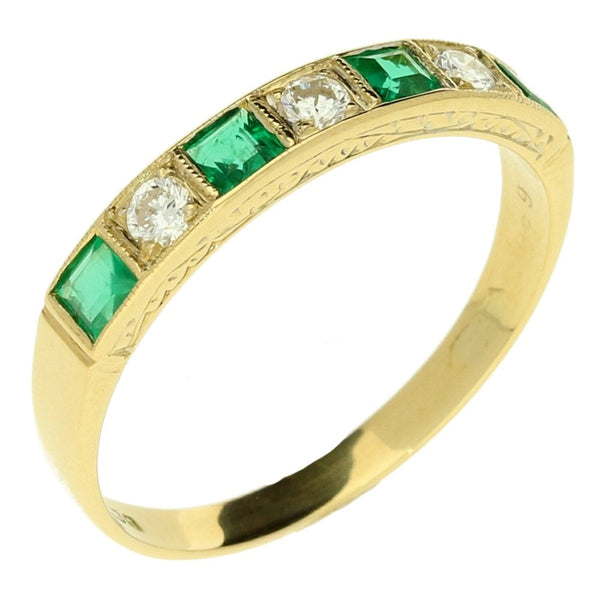18ct Yellow Gold Emerald & Diamond Half Eternity Ring