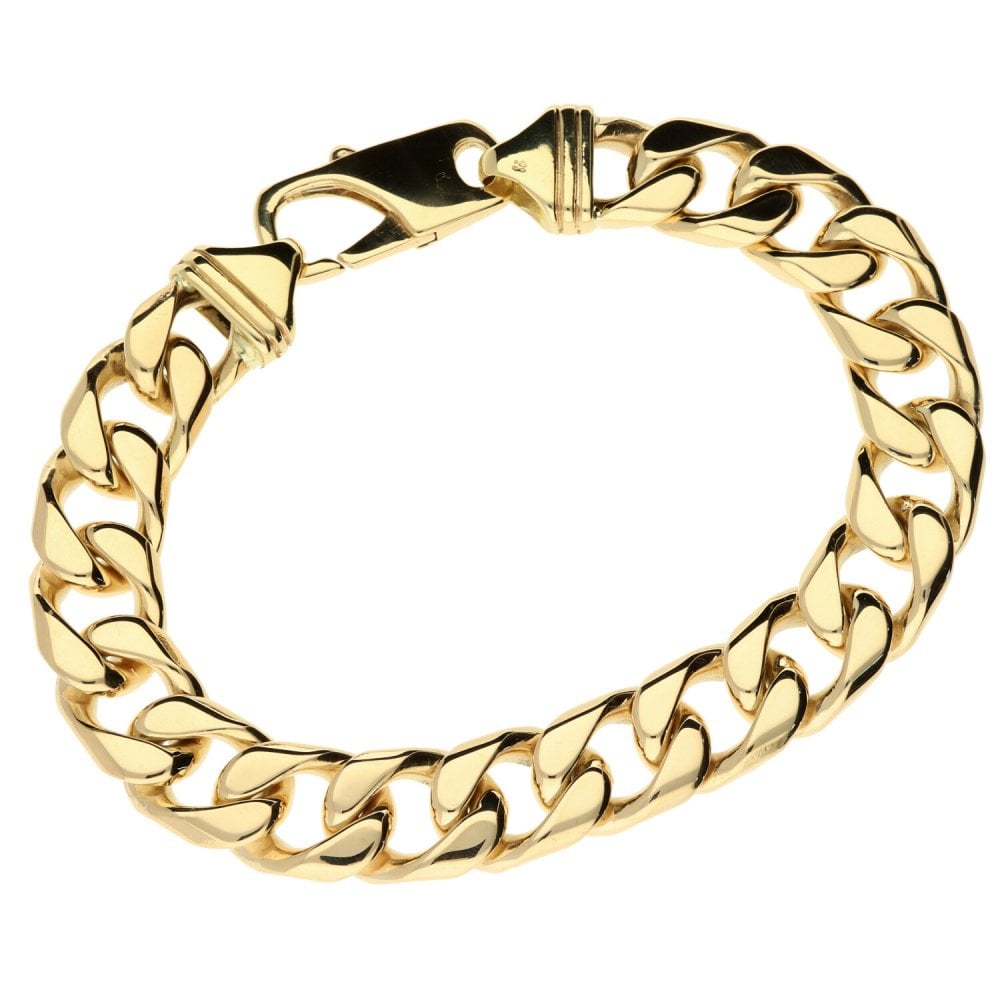 9ct Yellow Gold Gents  Heavy Curb Bracelet - 87.7g