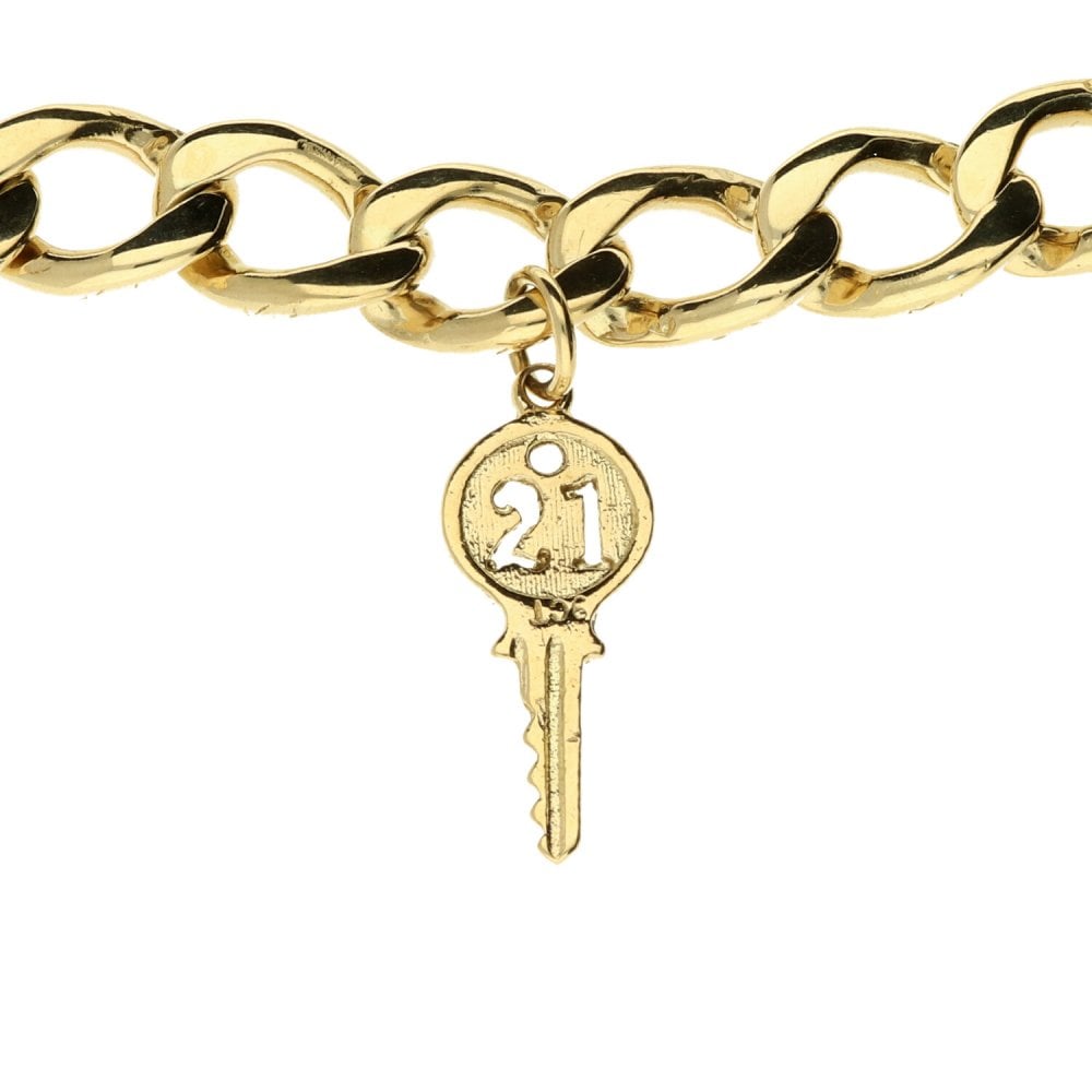 9ct Yellow Gold Curb Bracelet & 21st-Key Charm - 26.2g