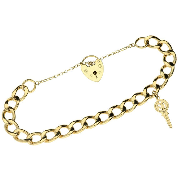 9ct Yellow Gold Curb Bracelet & 21st-Key Charm - 26.2g