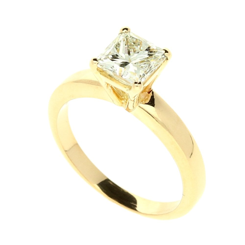 18ct Yellow Gold Princess Cut Diamond Engagement Ring - 1.02ct