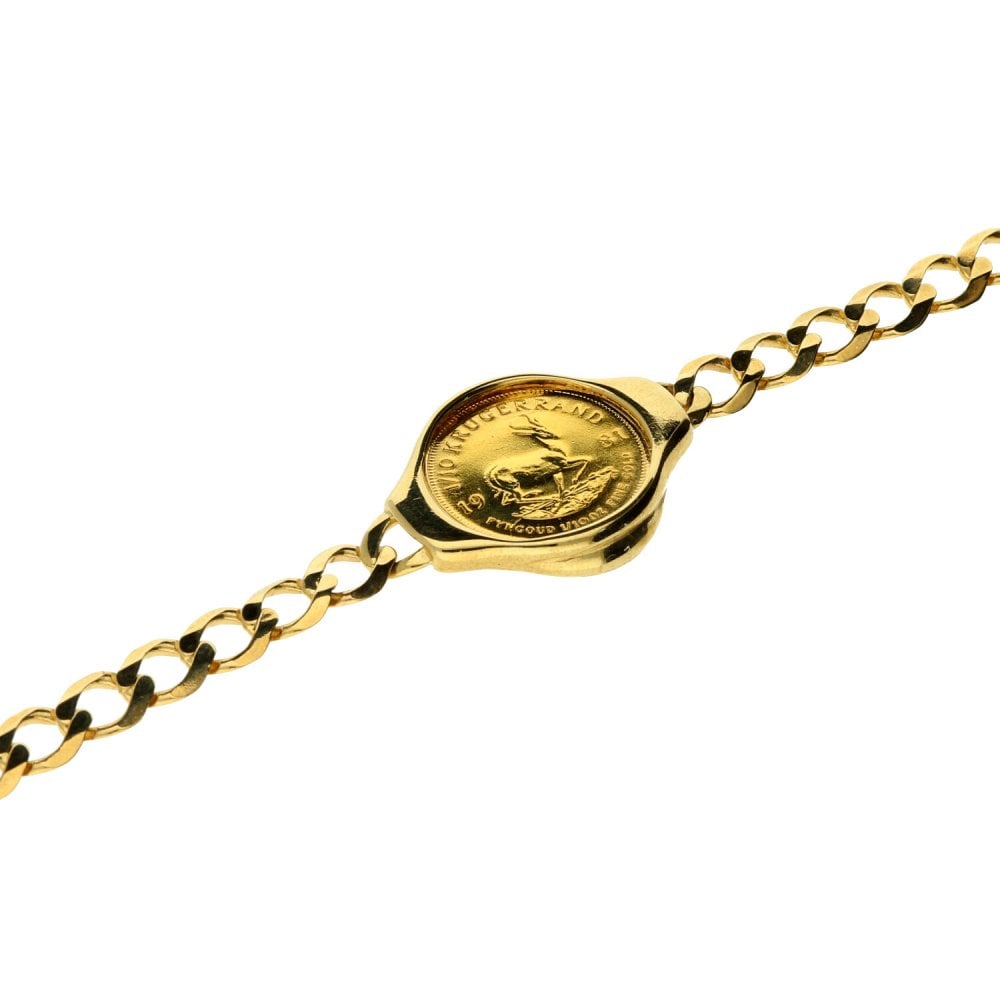 Gold Tenth-Ounce Krugerrand Coin & Curb Bracelet - 9.8g