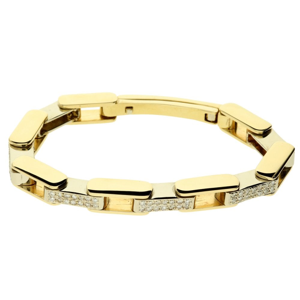 14ct Yellow & White Gold Gents Diamond Bracelet - 96.8g