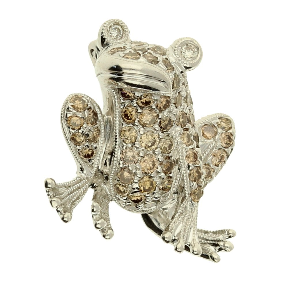 18ct White Gold Diamond Encrusted Frog Brooch 0.85ct - 5.0g