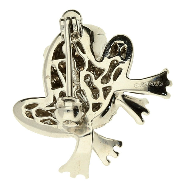 18ct White Gold Diamond Encrusted Frog Brooch 0.85ct - 5.0g