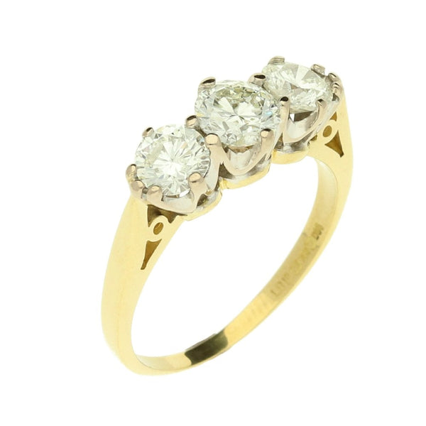 18ct 3 Stone Yellow Gold Diamond Ring - 1.11ct