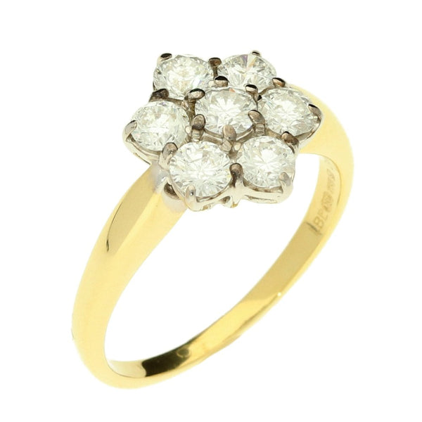 18ct Yellow Gold 7 Stone Diamond Cluster Ring - 1.00ct