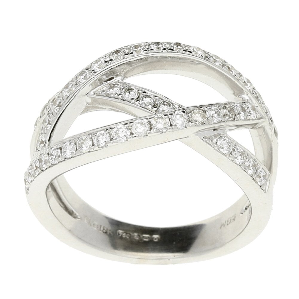18ct White Gold Diamond Cross-Over Ring - 7.1g