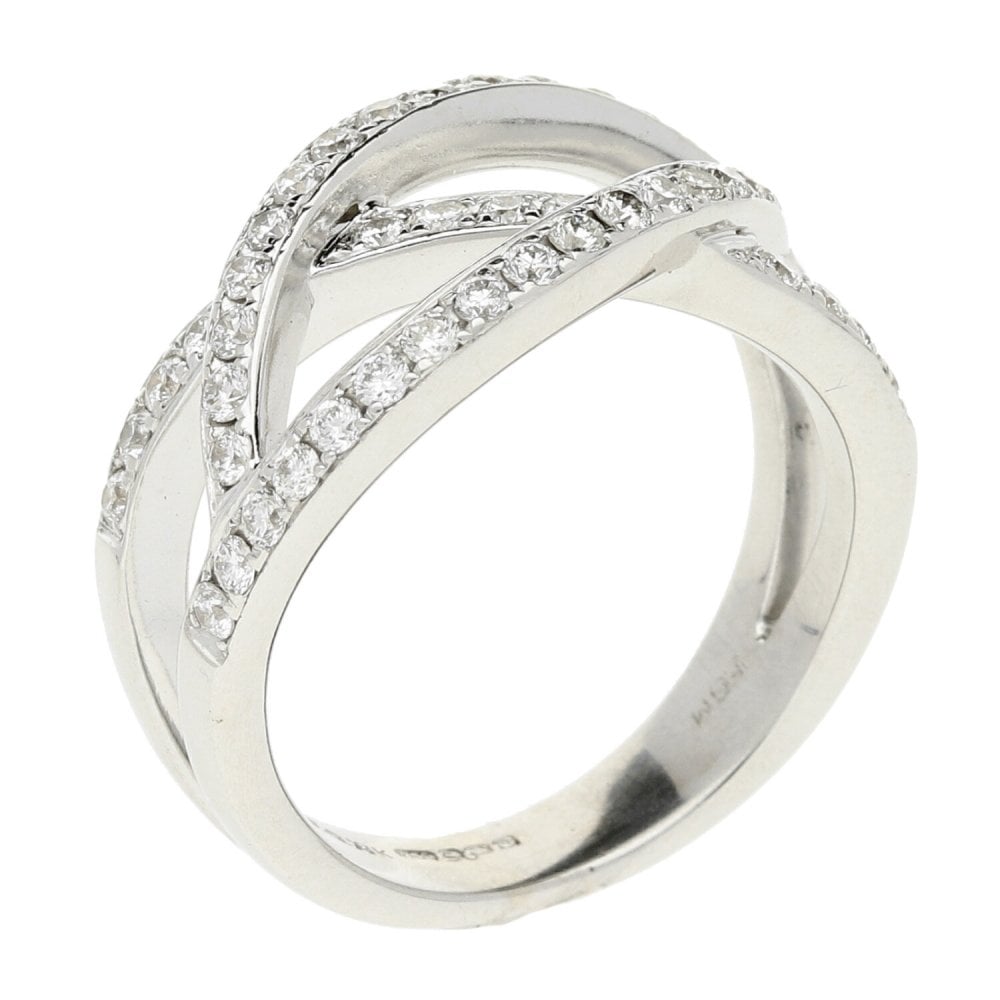 18ct White Gold Diamond Cross-Over Ring - 7.1g