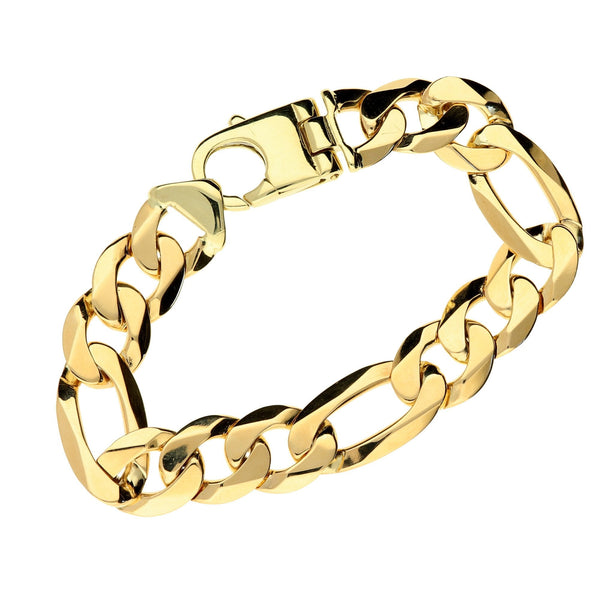 9ct Yellow Gold Heavy Figaro Bracelet - 46.1g