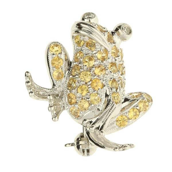 18ct White Gold Yellow Sapphire & Diamond Frog Brooch