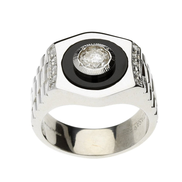 Gents 14ct White Gold Diamond & Onyx Ring