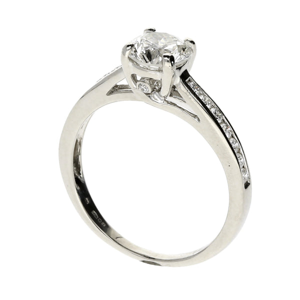 Platinum Engagement Ring - Diamond Shoulders - 1.04ct