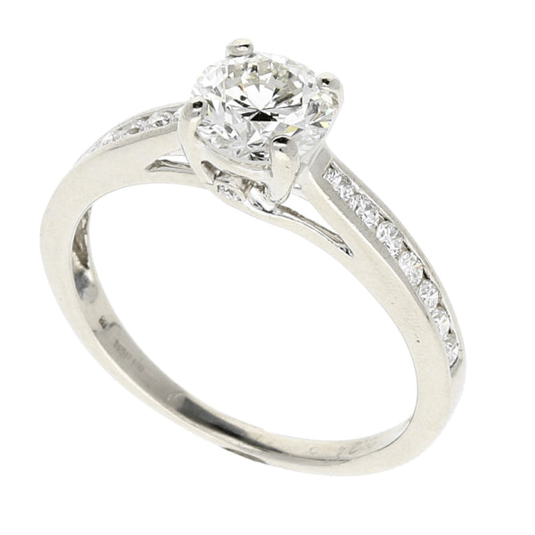 Platinum Engagement Ring - Diamond Shoulders - 1.04ct