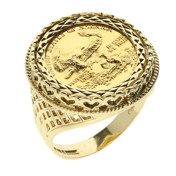 9ct Yellow Gold Dollar Eagle Ring - 7.8g
