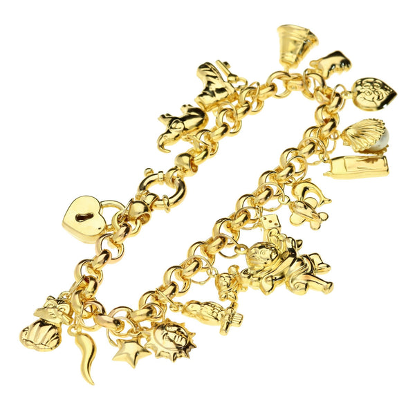9ct Yellow Gold Hollow Charm Bracelet - 17.2g